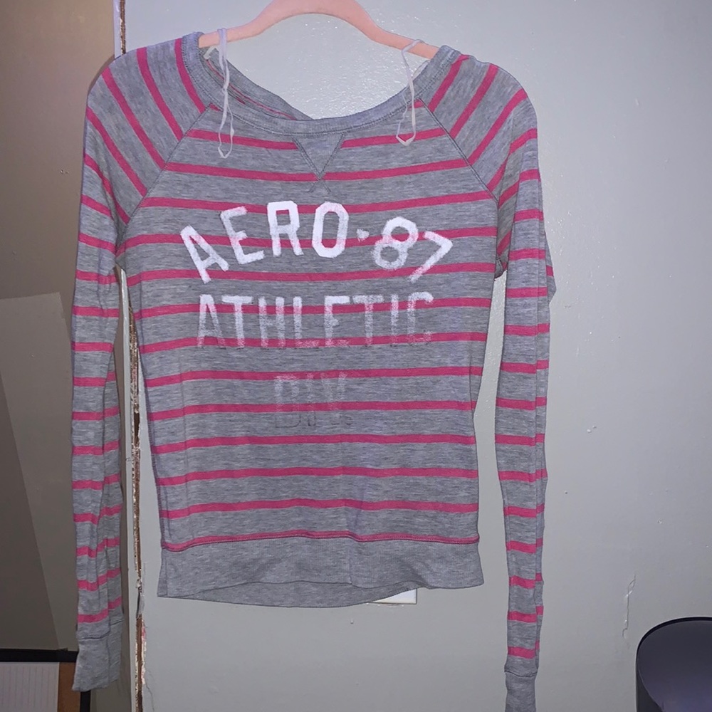 Pink & Gray Striped Sweatshirt